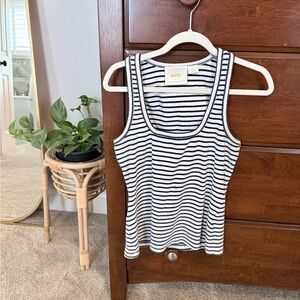Anthropologie Striped Scoop Neck Tank Top in Black and White